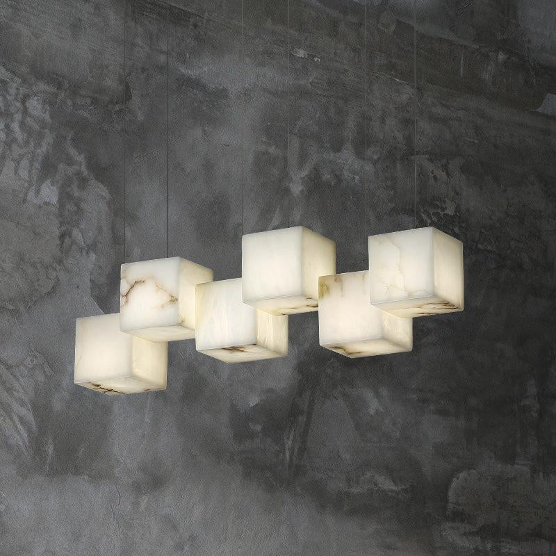 Vasilia Alabaster Cubic Pendant: Elegant Linear Chandelier for Dining & Kitchen