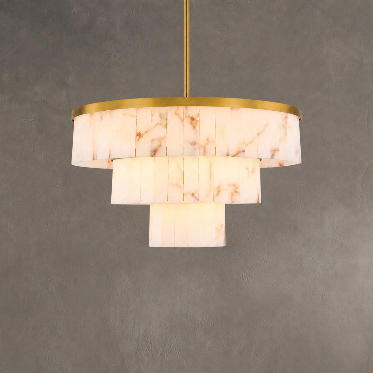 34.3" 3-Tier Alabaster Round Chandelier - Gold