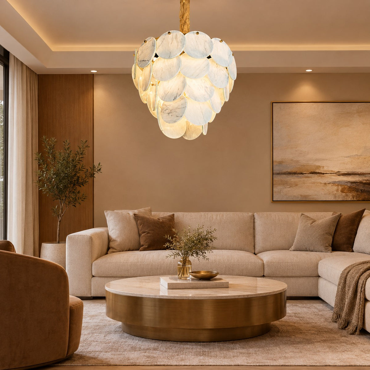Modern Pearl Mist Gray Luxury stone Petal Chandelier