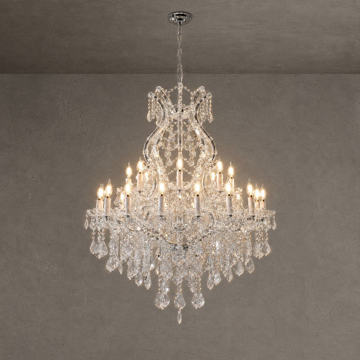 35.4" 24-Light Maria Theresa Crystal Chandelier - Silver