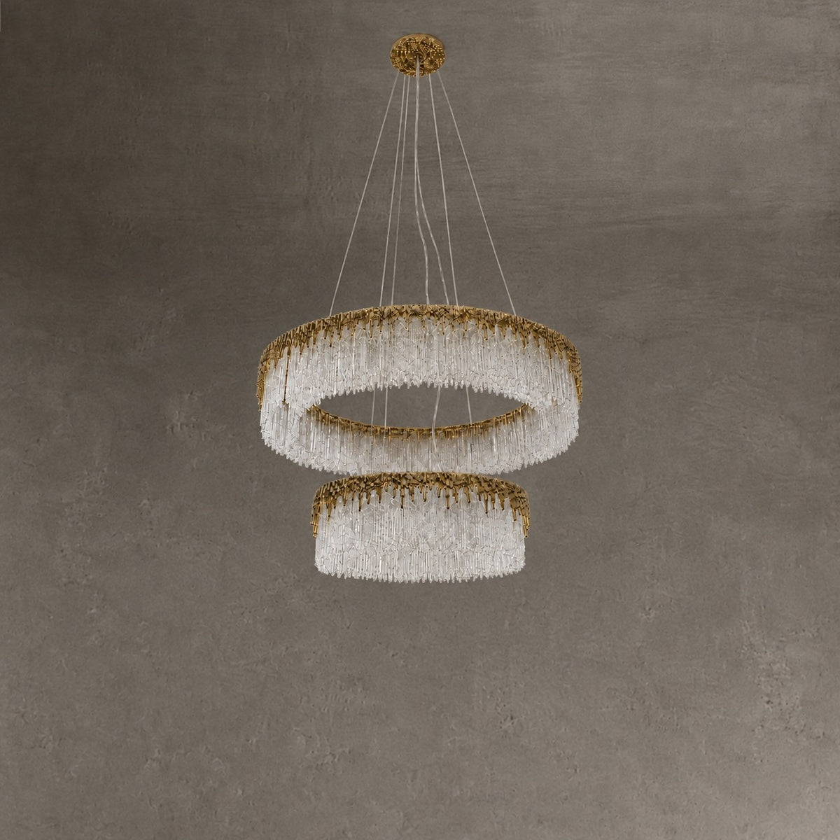 Ice Bloom Glass Two-Tier Chandelier D800+D500 - Copper