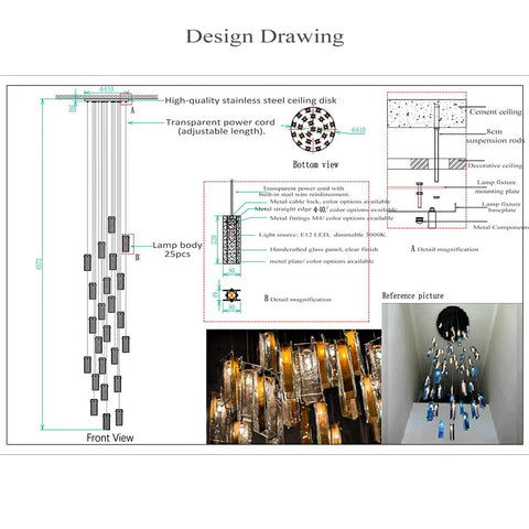 Art Design 1/25/60/84-Light Colorful Rectangle Cluster Glass Tile Pendant/Chandelier
