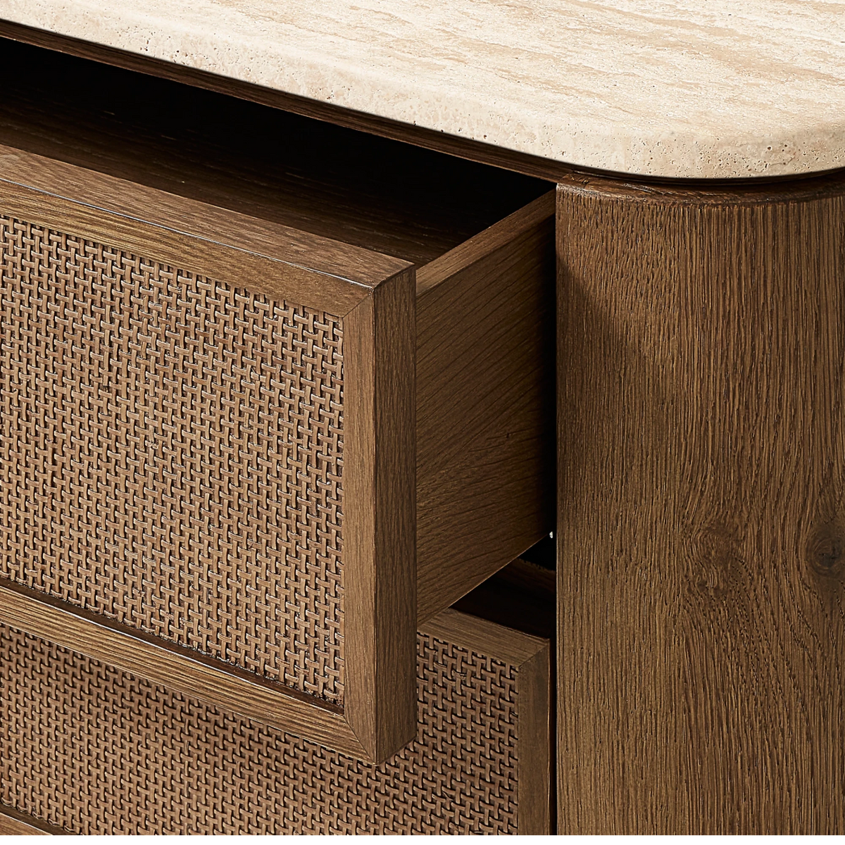 Travertine Top Oak Bedside Table