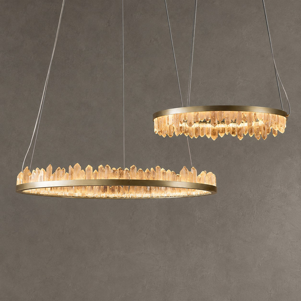 Round Luxury Clear Geode Quartz Crystal Hanging Chandelier