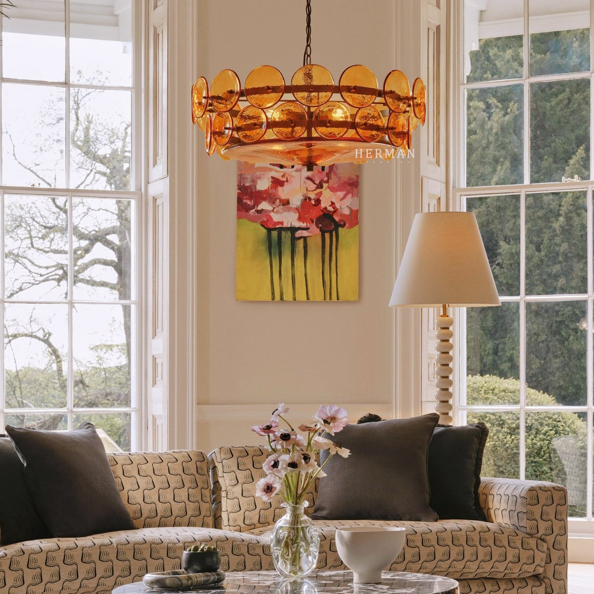 Solaris Amber Glass Disc Chandelier