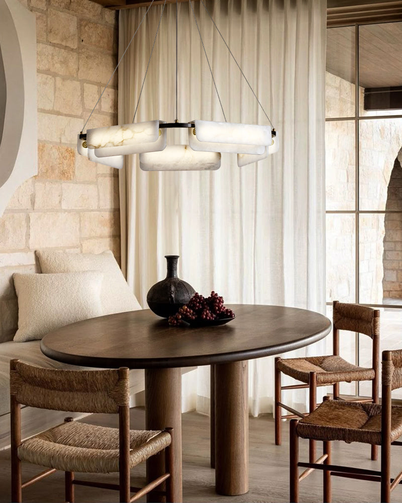 Modern Linear Black Metal Elegant Alabaster Pendant for Living room Lighting