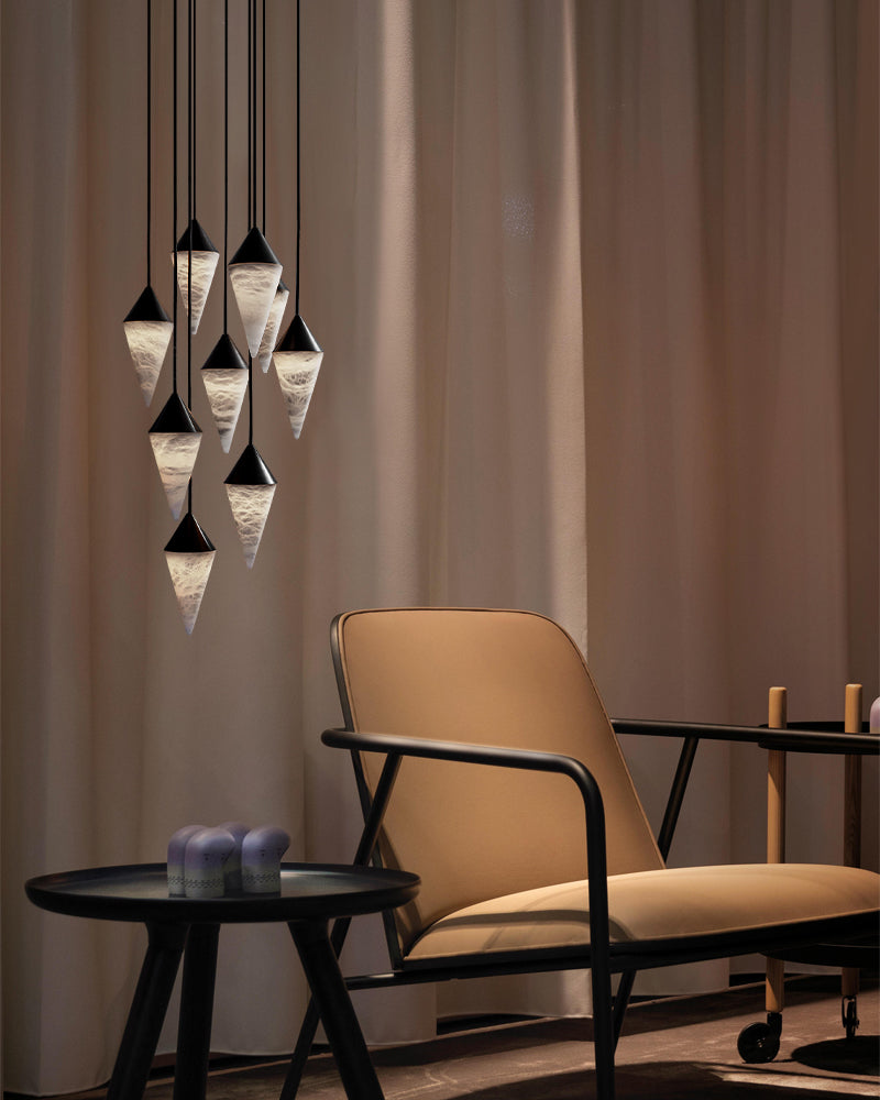 12 light Conical Cluster Minimalist Design Alabaster Pendant Light