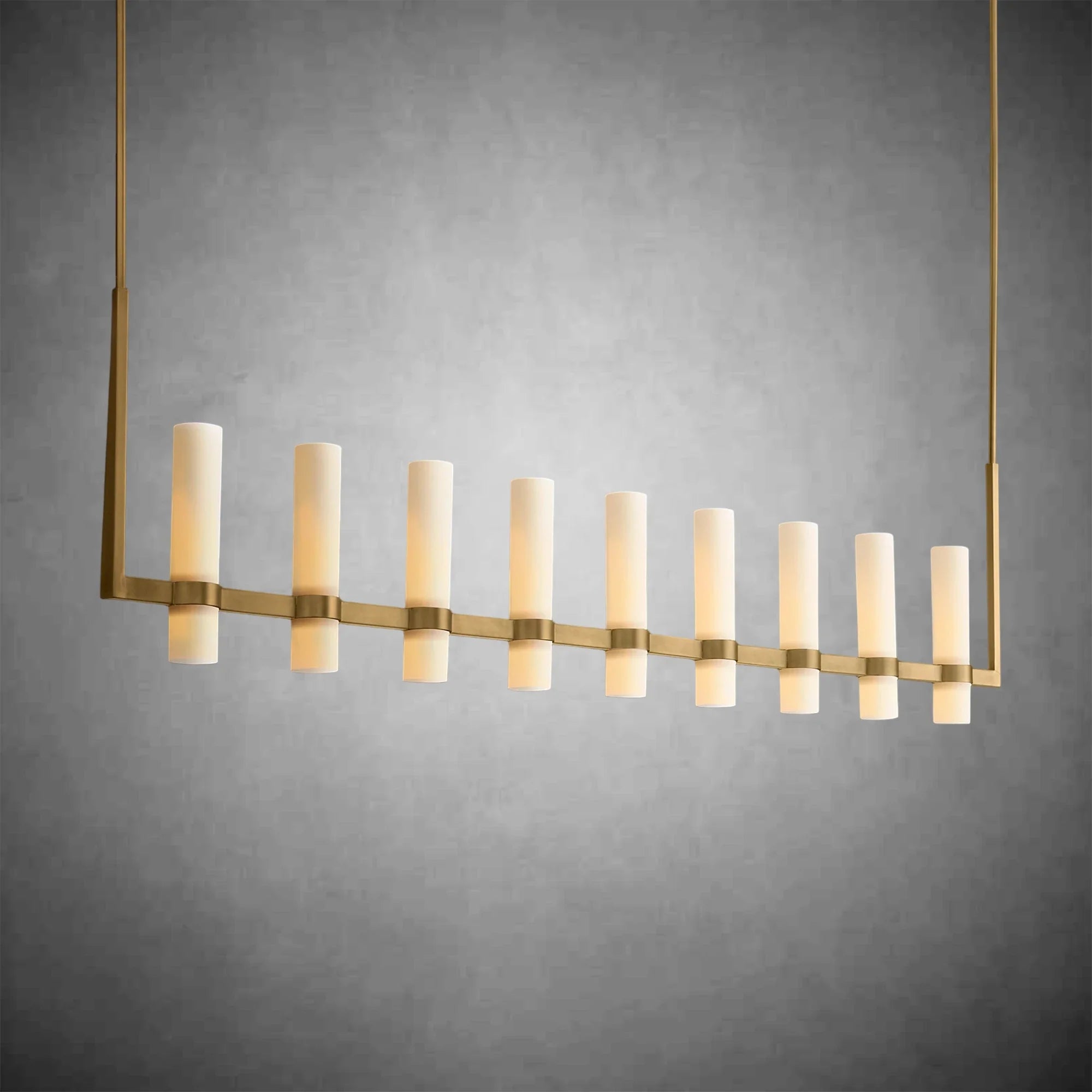Ravel Linear Milk Glass Chandelier 59" Brass Finish