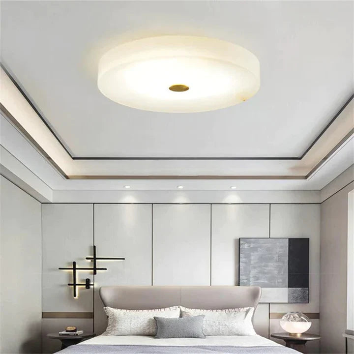 Alabaster Flush Mounted Round  Chandelier