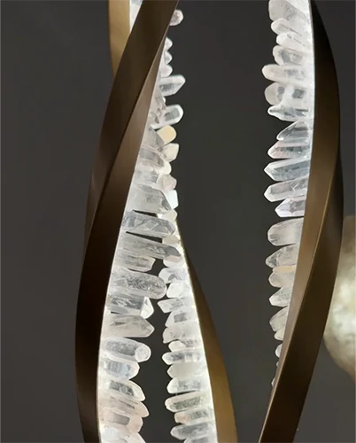Modern Artistic DNA Twisted Leaf Natural Crystal Cluster Chandelier