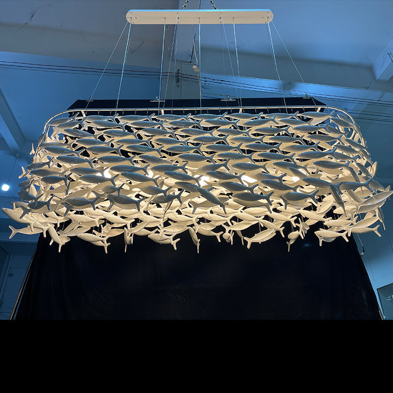 Elegant Porcelain Fish Shaped Dining Table Chandelier with Warm Light