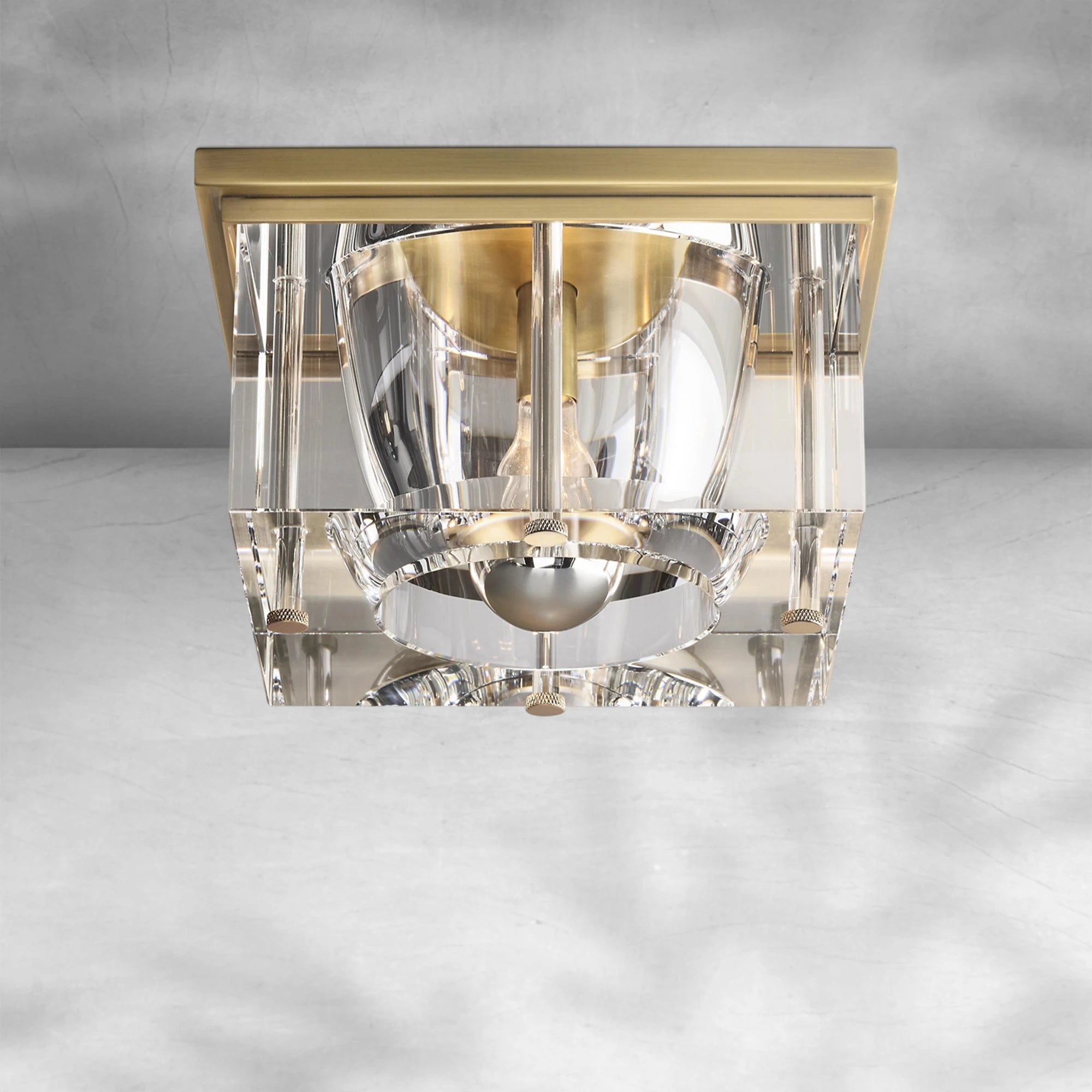 Exquisite Sable Square Crystal Flushmount Ceiling Light Brass & K9 Glass