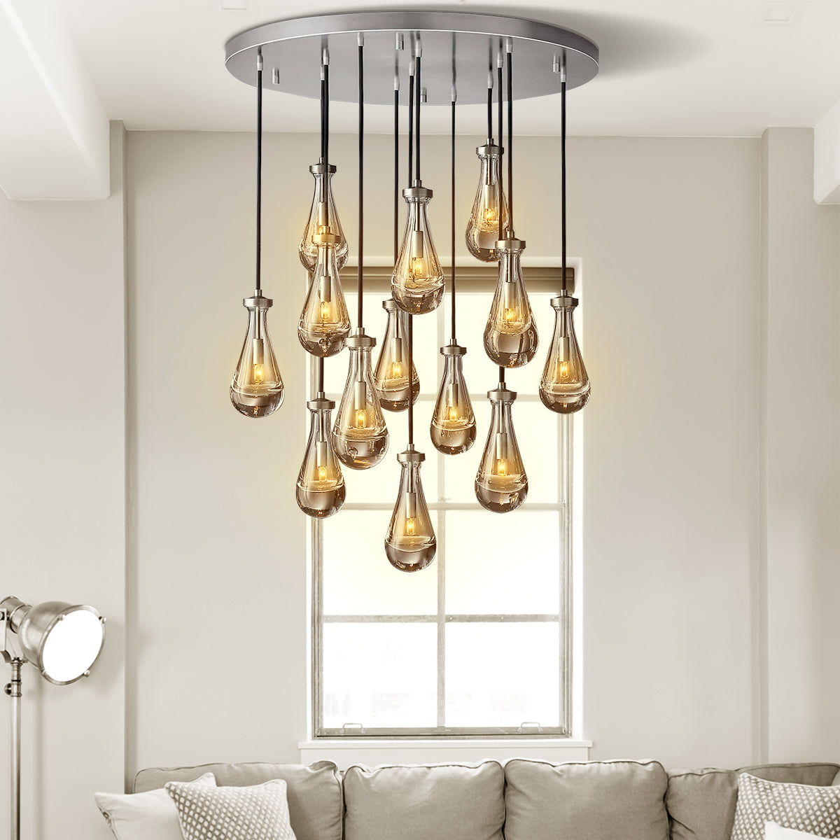 Raindrop Round Chandelier 36",13 Lights