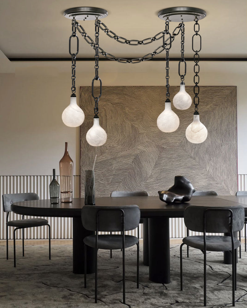 Cluster White Alabaster Globe Pendant Light with adjustable chain