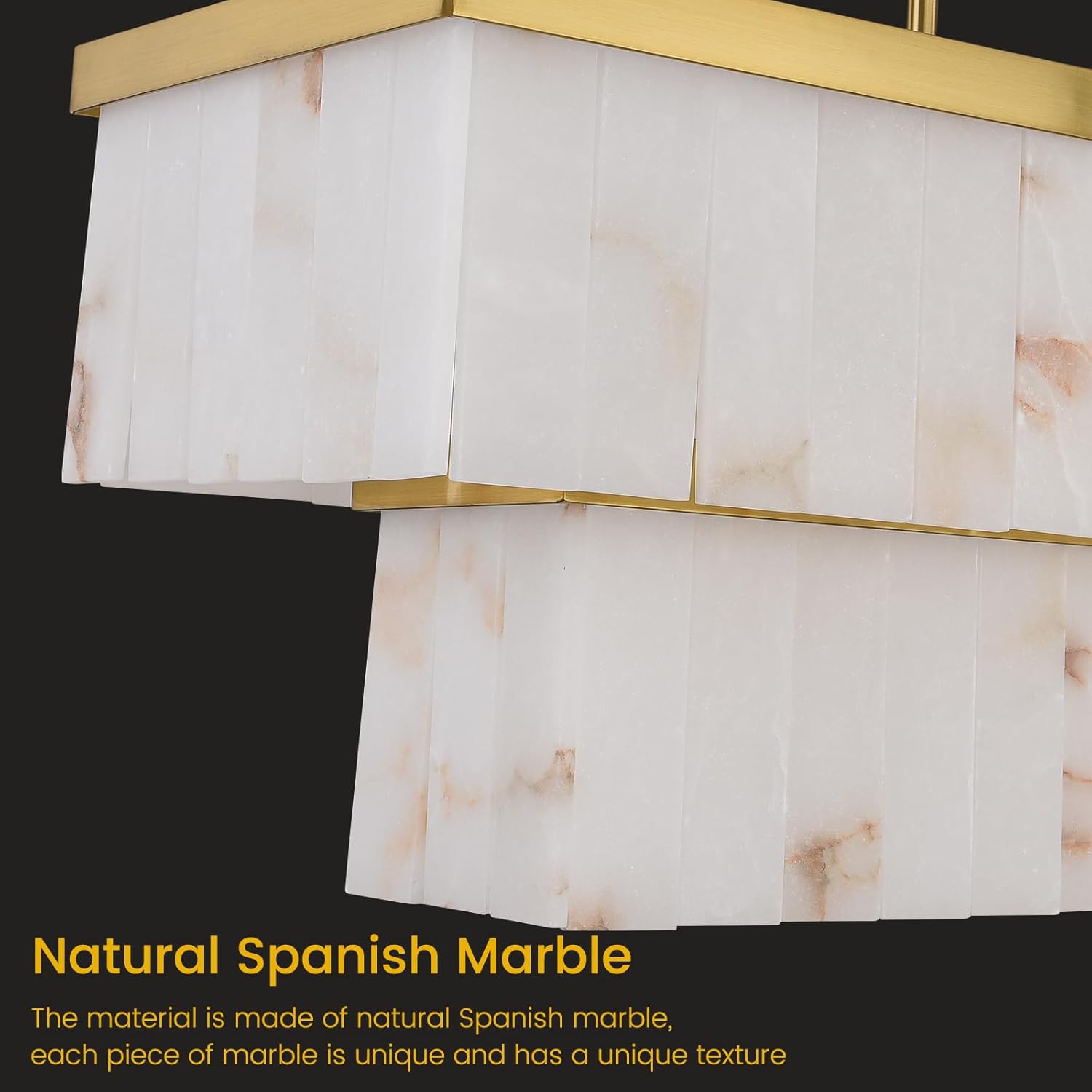 2-Tier Rectangle Alabaster Chandelier 54"L