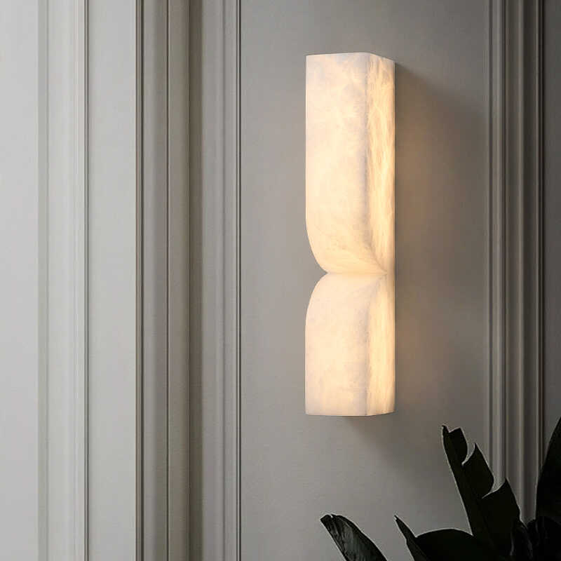 Modern Luxe Brass Natural Alabaster Wall Sconce for Entryway