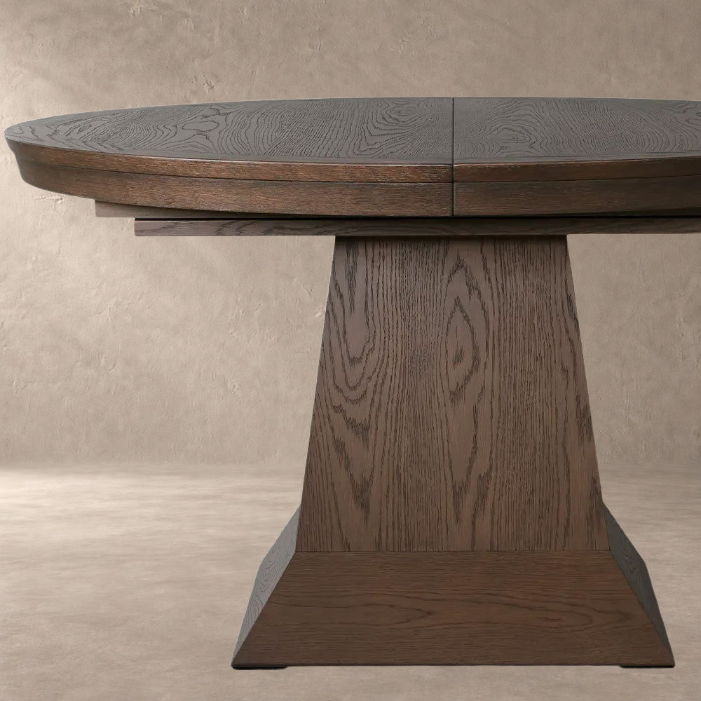 Expandable Round Oak Dining Table with Leaves