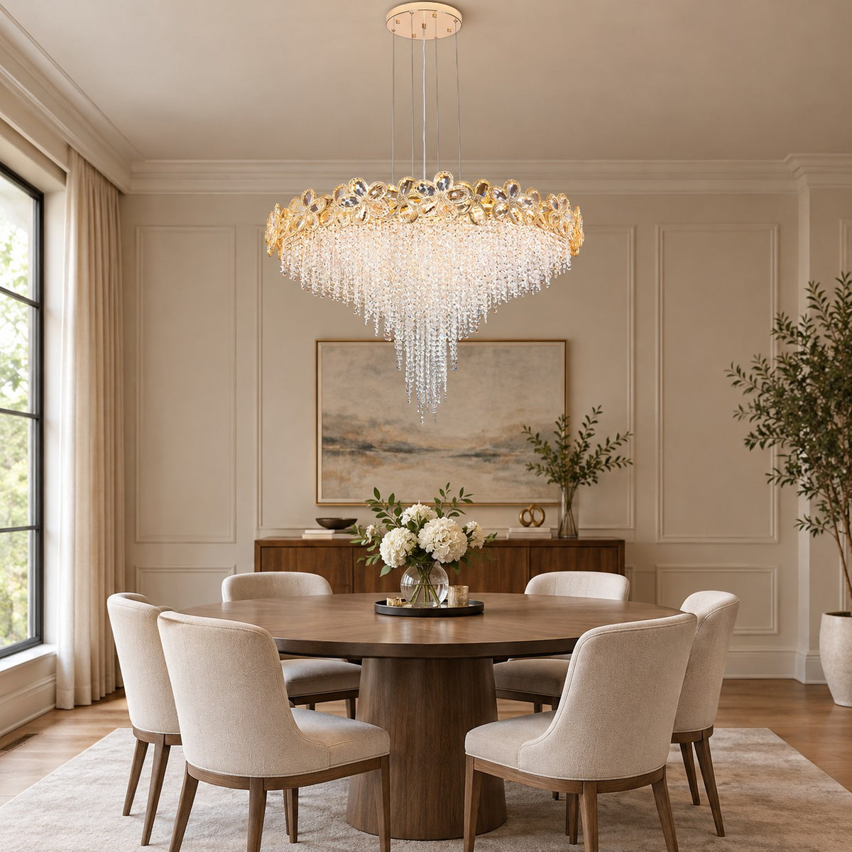 Modern Flower Crystal Tassel Chandelier for Living Room/Dining Room