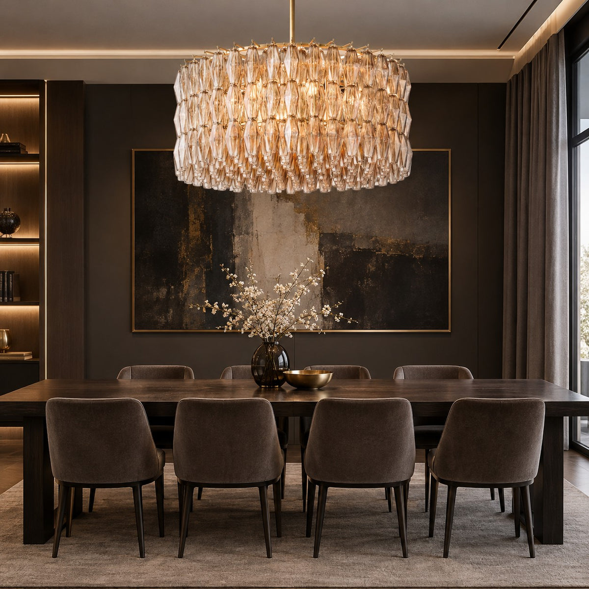Modern Round/Rectangular/Funnel Smoke Glass Chandelier for Low-ceiling