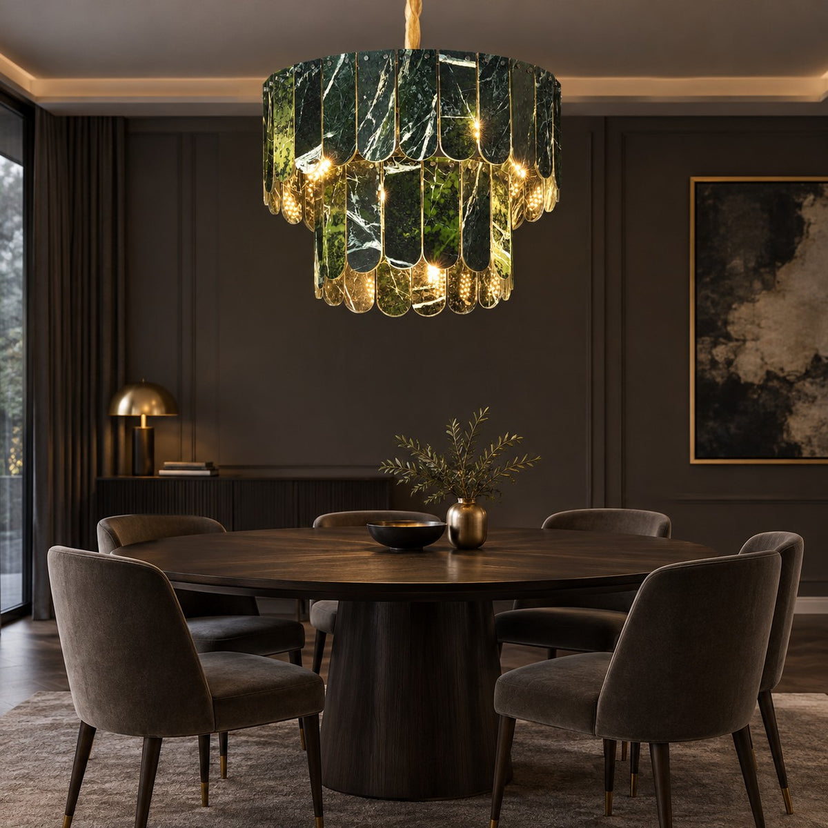 Modern Two-Tier Prada Green Luxury stone Chandelier