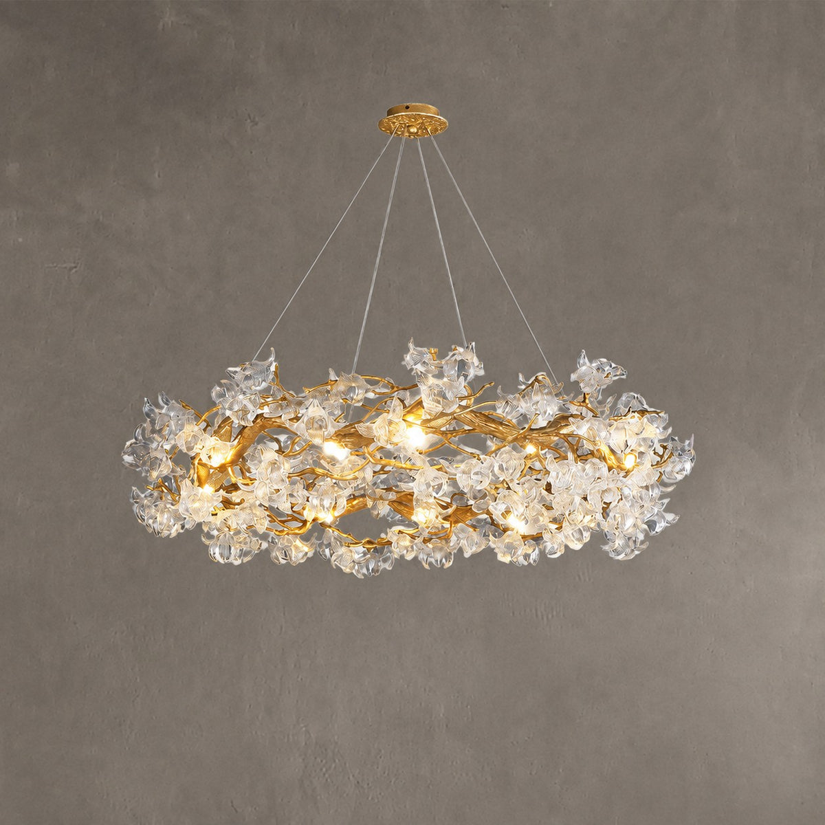 Petal Crystal Brass Branch Chandelier