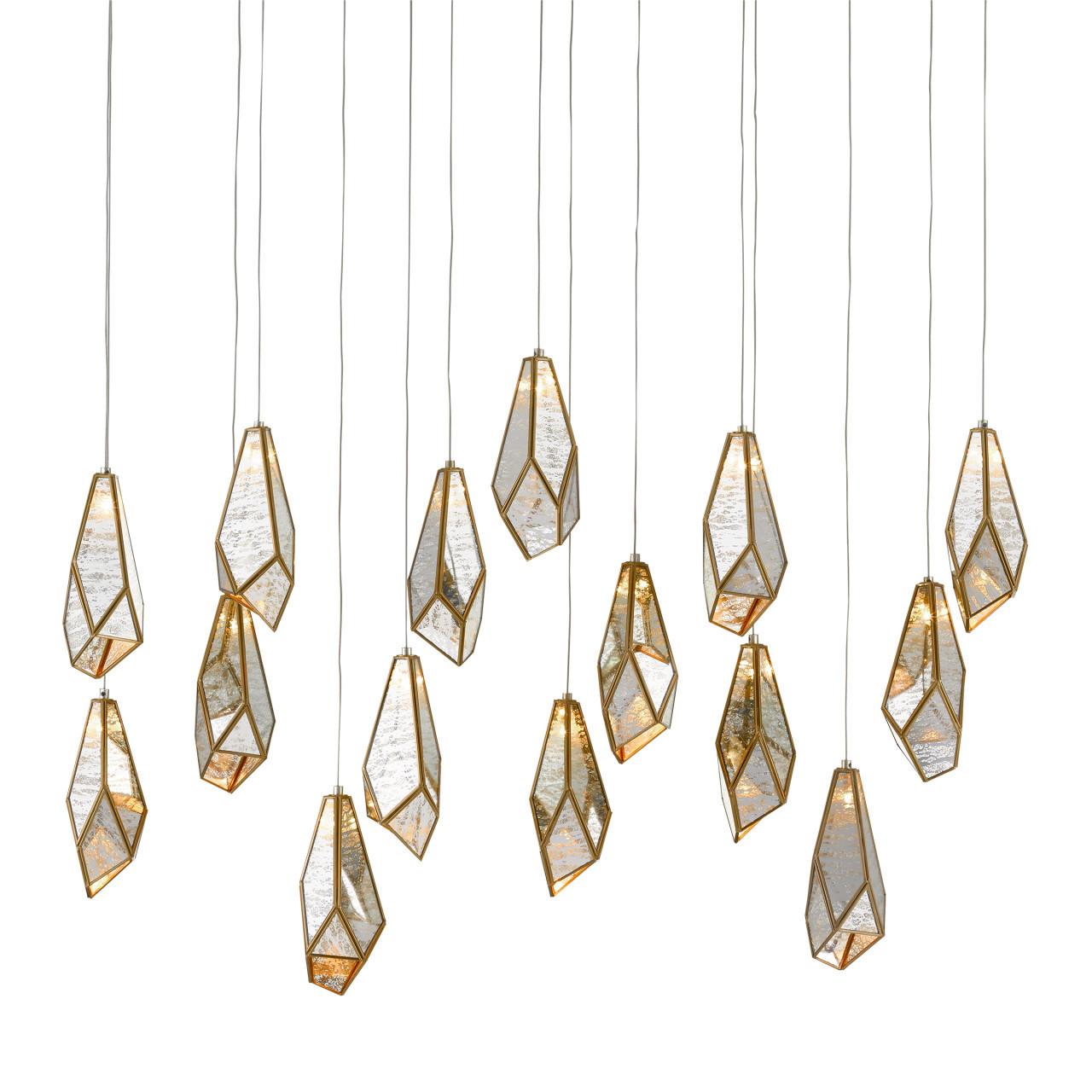 Glass Mirror 15-Light Linear Multi-Drop Chandelier