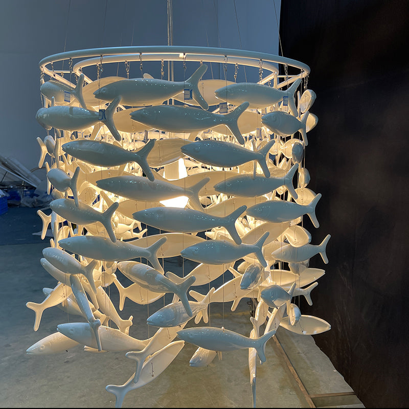 Elegant Porcelain Fish Shaped Dining Table Chandelier with Warm Light