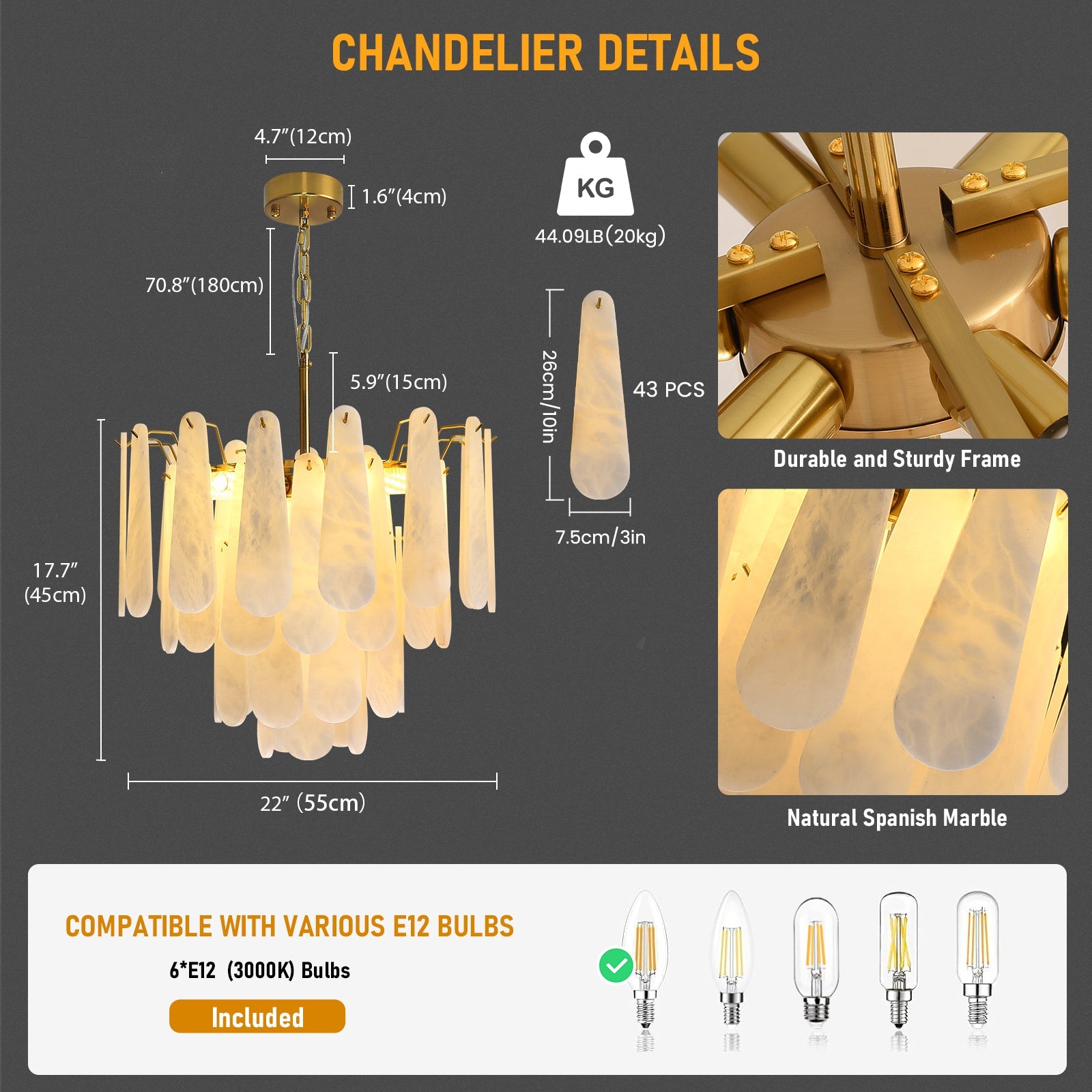 Alabaster Chandelier 22"