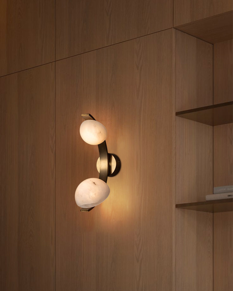 Antique Brass/Black Hardware Double Alabaster LED Wall Lamp