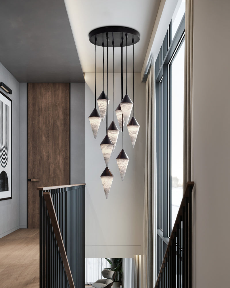 12 light Conical Cluster Minimalist Design Alabaster Pendant Light