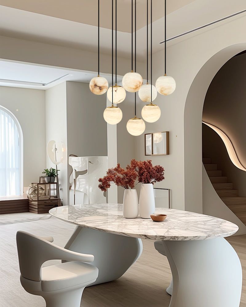 Small Alabaster Cluster Globes Ceiling Pendant Light For High Ceiling