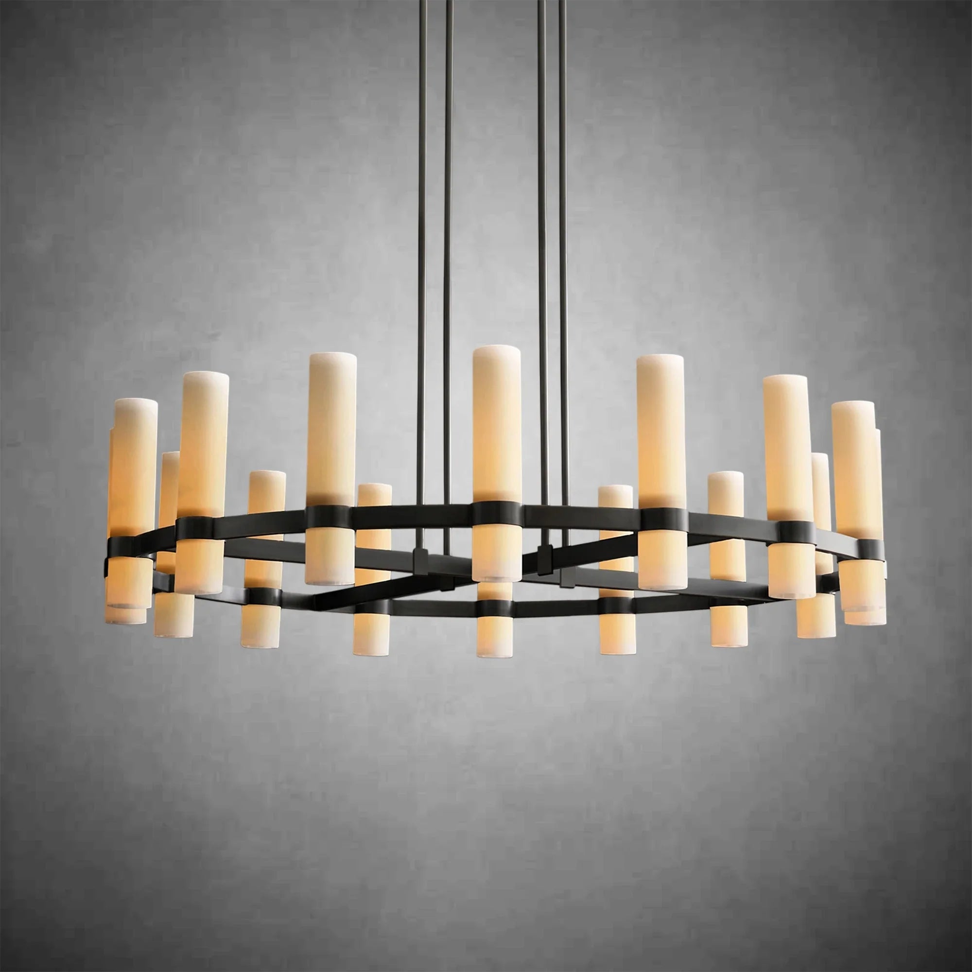 Ravel Round Milk Glass Chandelier – Handcrafted Steel & Brass Lighting