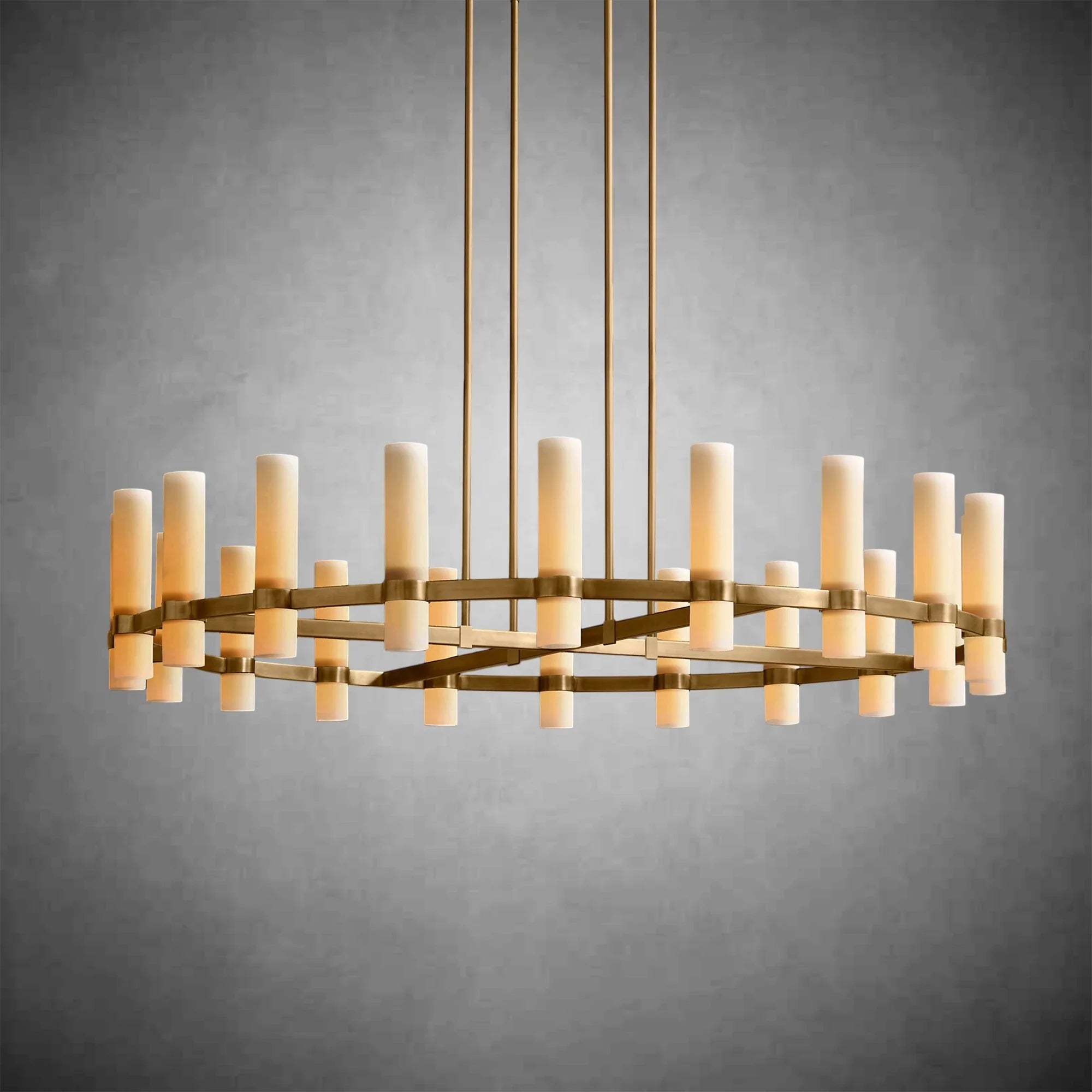 Ravel Round Milk Glass Chandelier – Handcrafted Steel & Brass Lighting