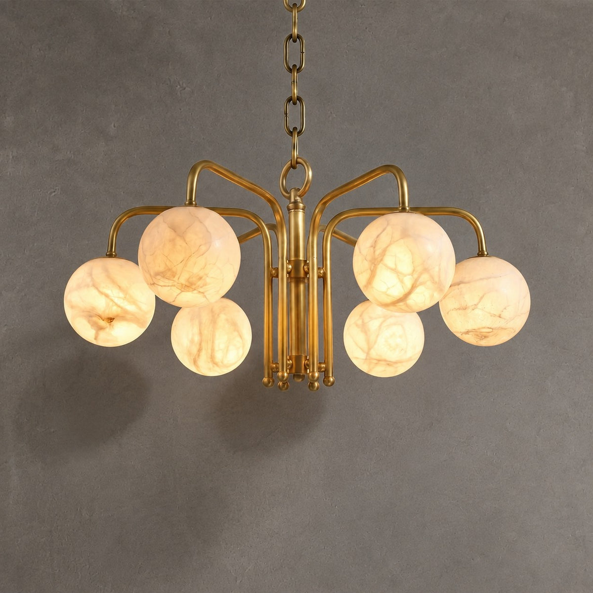 Brass 6-orb Alabaster Pendant Light