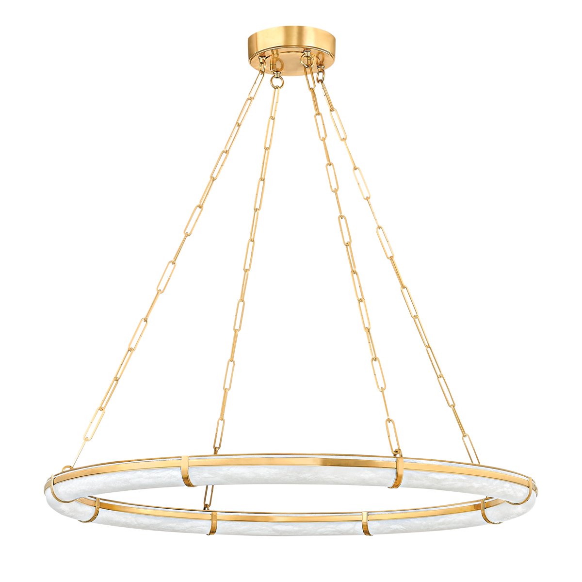 Sennett Aged Brass Alabaster Chandelier Elegant Ring Silhouette