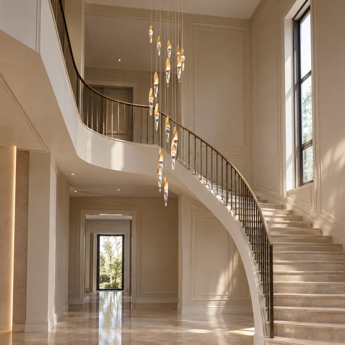 Modern Floating Spiral Crystal Chandelier for High-ceiling