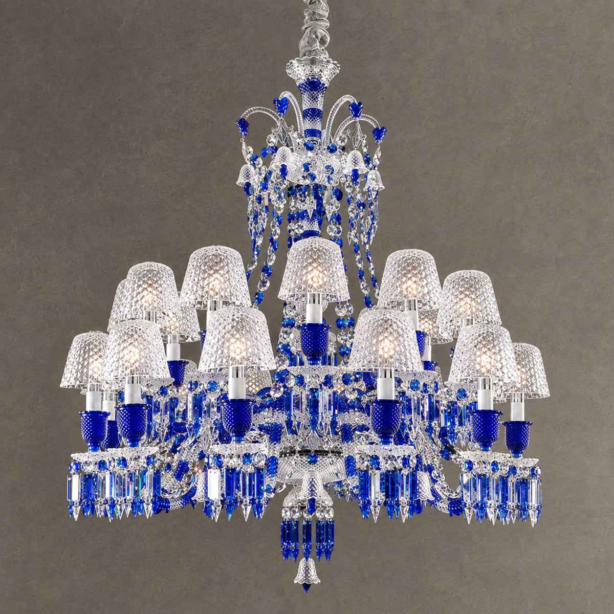 Luxury Vintage Blue Crystal Lampshade Chandelier for Living Room/Staircase/Foyer
