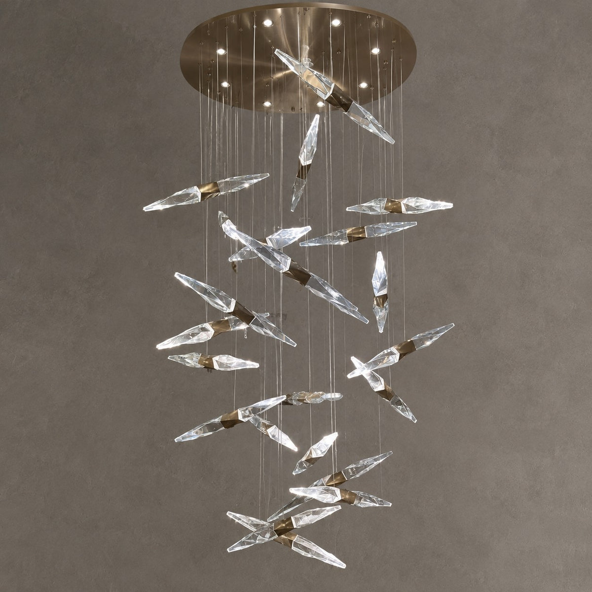 Modern Floating Twisted Crystal Chandelier for High Ceilings