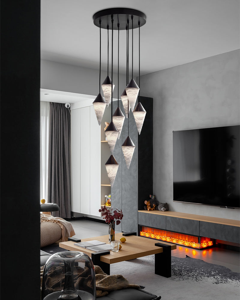 12 light Conical Cluster Minimalist Design Alabaster Pendant Light