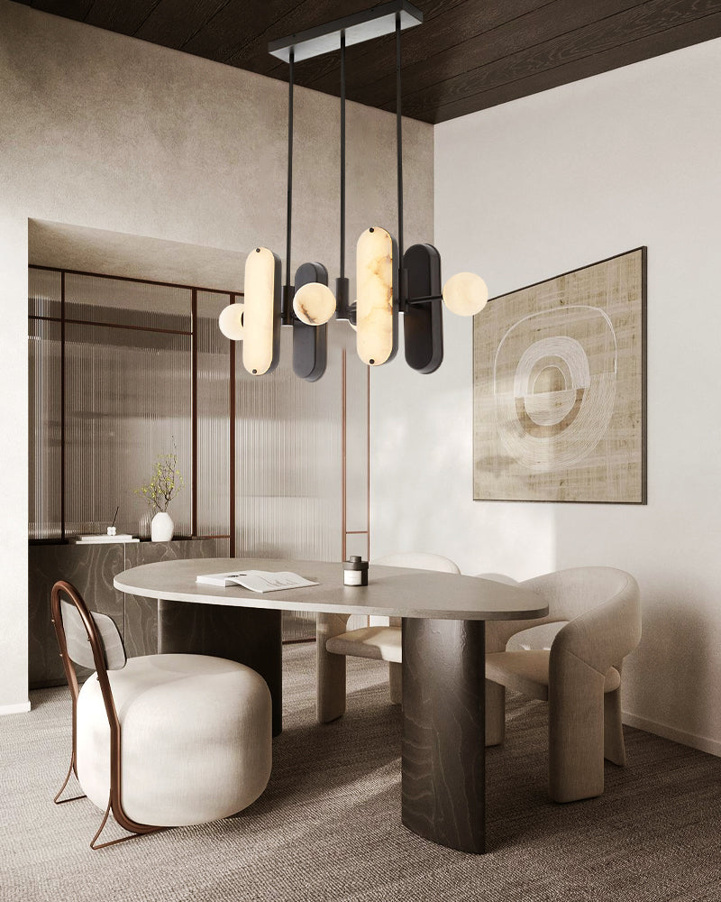 8-Light LED Linear Pendant Lighting in White Alabaster