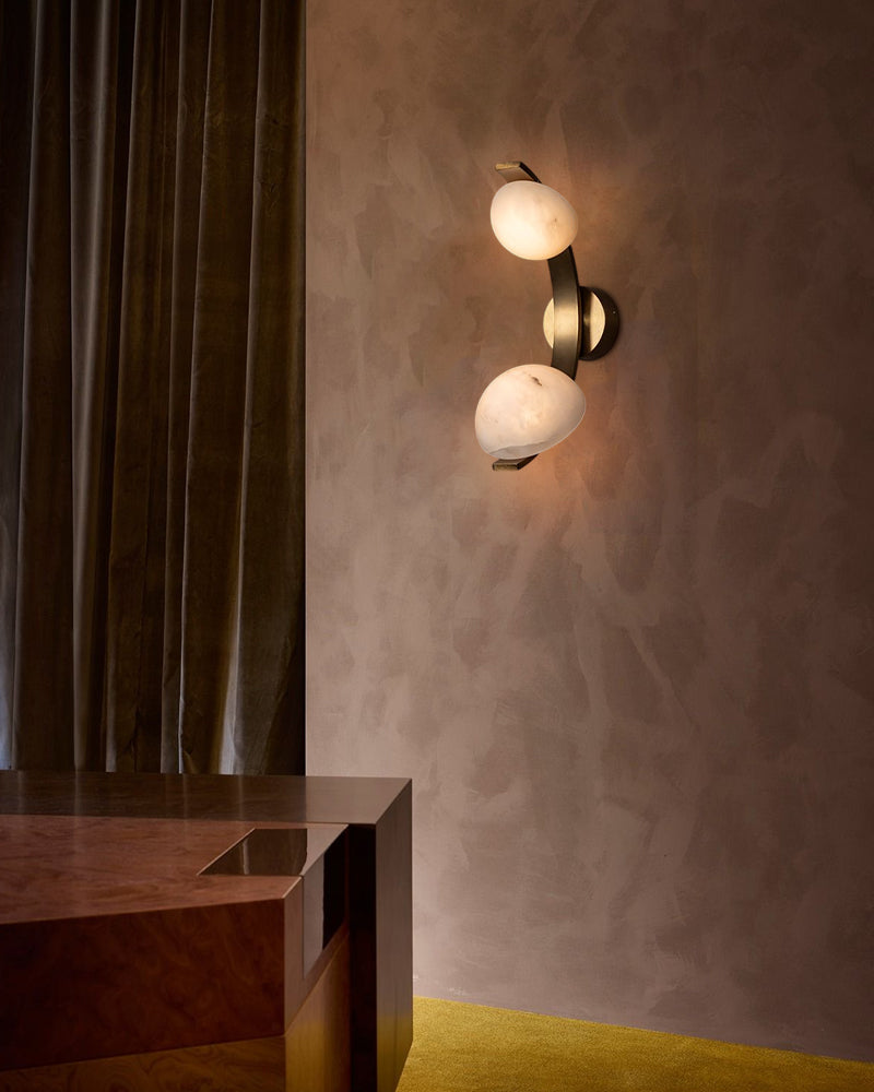 Antique Brass/Black Hardware Double Alabaster LED Wall Lamp