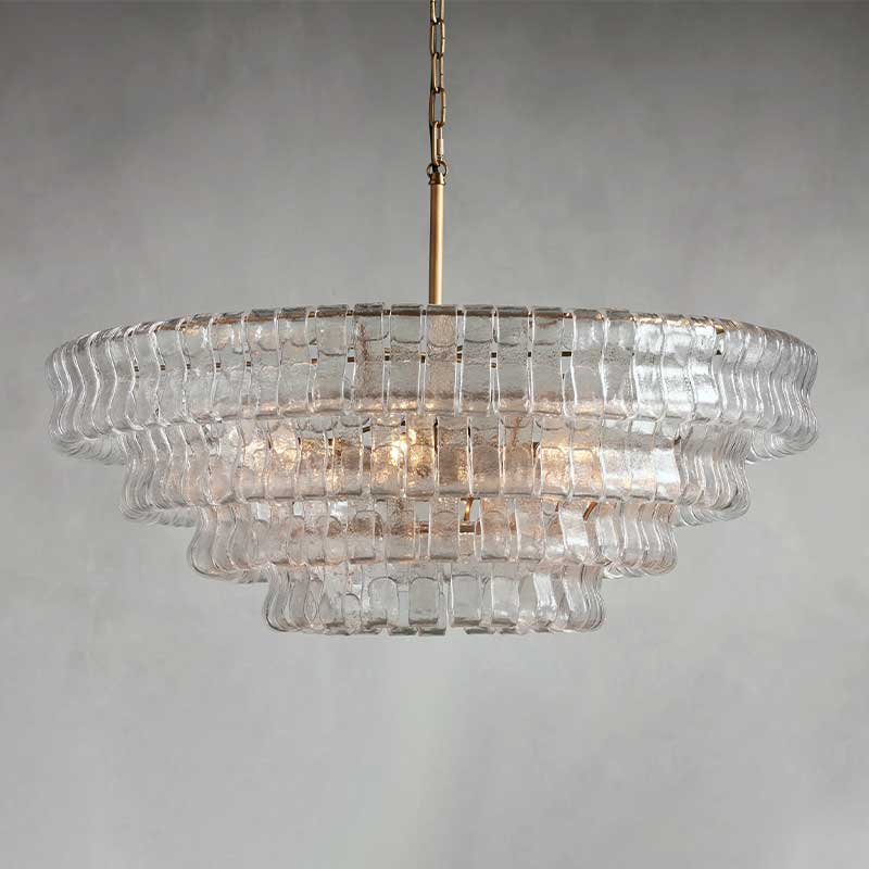 Ghiaccio Round Chandelier in Glass Brass 36"