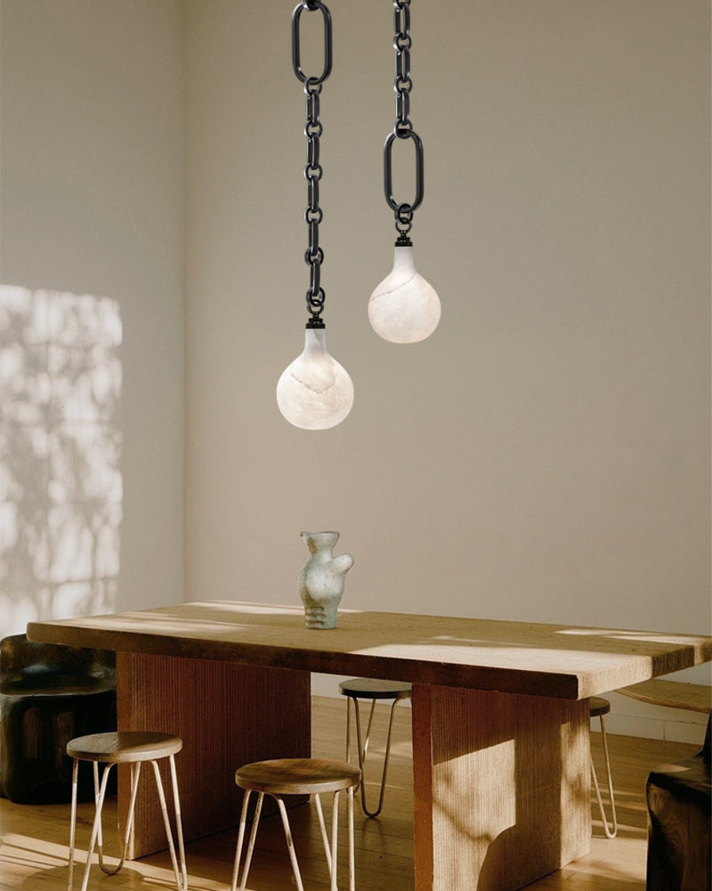 Cluster White Alabaster Globe Pendant Light with adjustable chain
