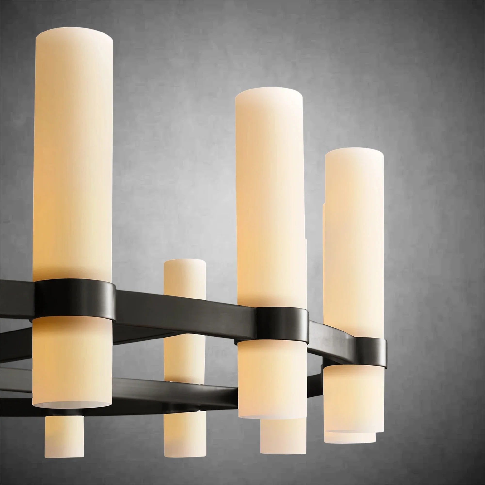 Ravel Round Milk Glass Chandelier – Handcrafted Steel & Brass Lighting