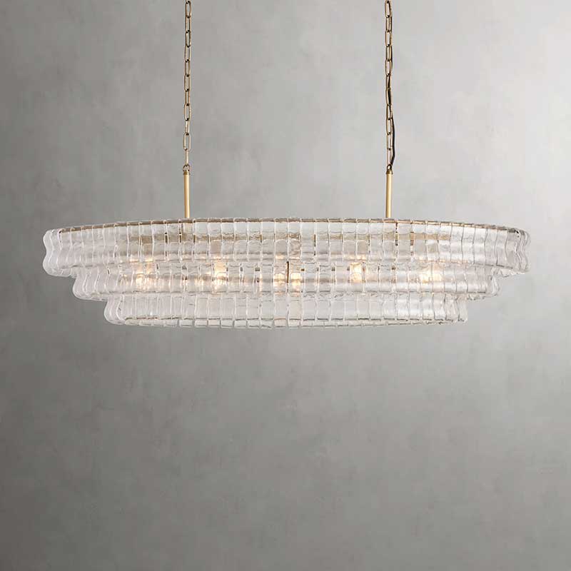 Ghiaccio Oval Chandelier in Glass Brass 54"/65"