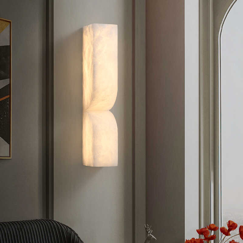 Modern Luxe Brass Natural Alabaster Wall Sconce for Entryway