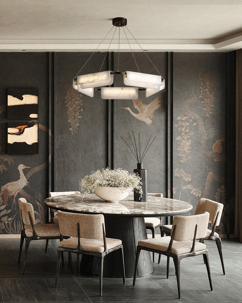 Modern Linear Black Metal Elegant Alabaster Pendant for Living room Lighting