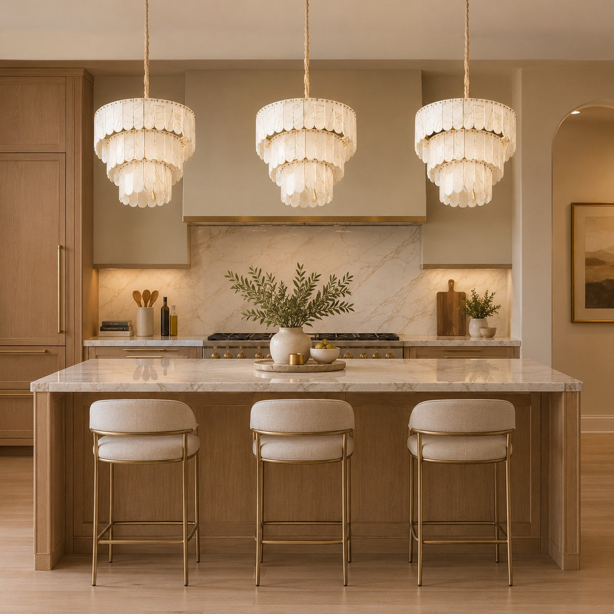 Modern Three-Tier Emerald White Jade Luxury Marble Chandelier