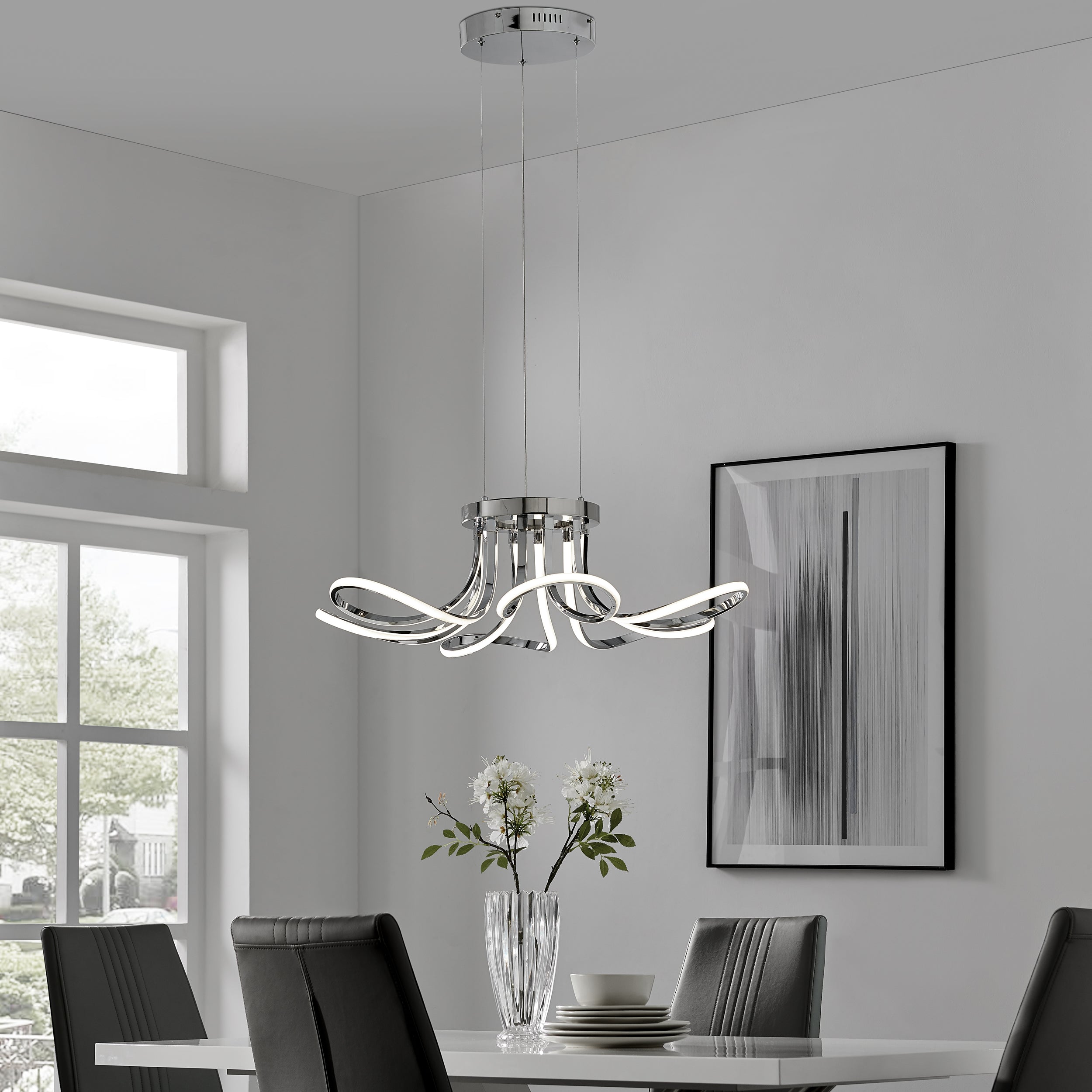 6 Petal LED Strip Chandelier // Chrome and Dimmable