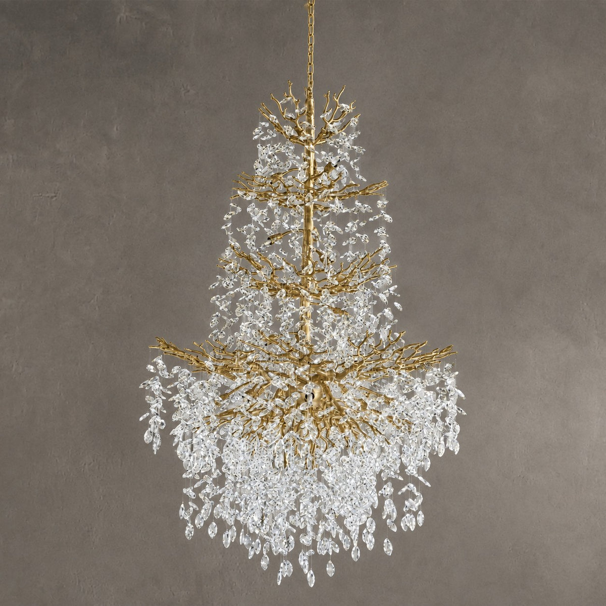 61" Gold 23-Light Tiered K9 Crystal Branch Chandelier